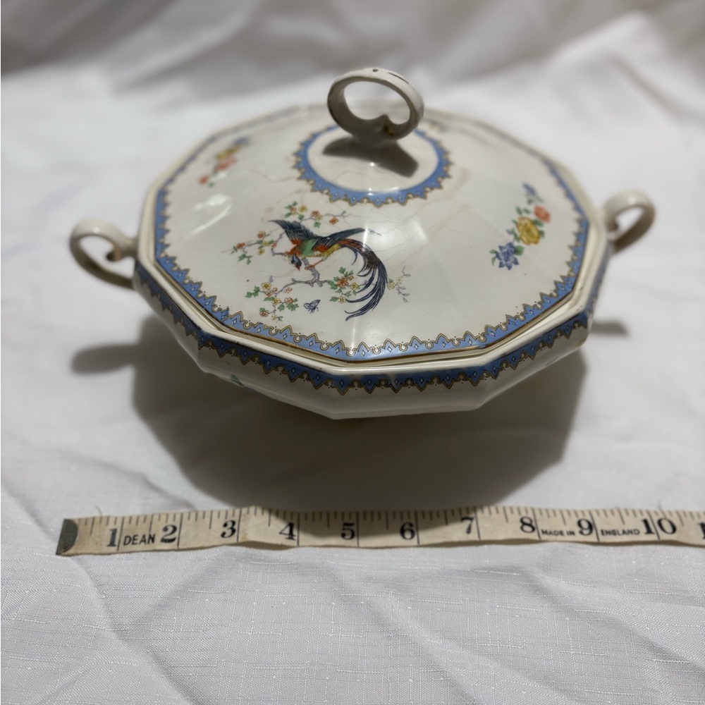 Vintage Floral Patterned Ceramic Tureen with Handles